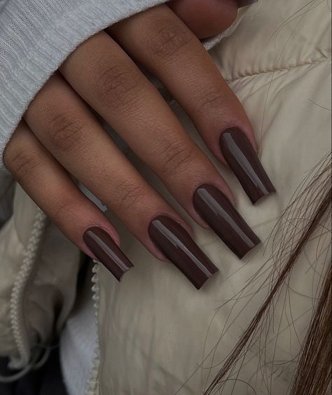 Fall Nails Long Square, Square Brown Nails, Autumn Nails Square, Fall Square Acrylic Nails, Brown Square Nails, Easy Fall Nail Designs, Dark Color Nails, Girls Nail Designs, Brown Nails Design