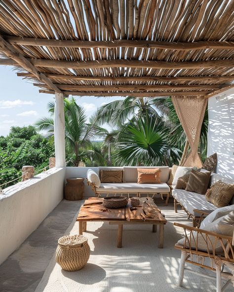 #RealEstatePhotography #CosyRoofTop #TulumHouse #BaptisteBohu #ElleDecor #RawStyle #4:5 #TheCandie Makuti Roof House, Tulum Patio, Tulum Design, Spanish Style Patio, Baptiste Bohu, Outdoor Upgrades, Tulum House, Bamboo Roof, Patio Layout