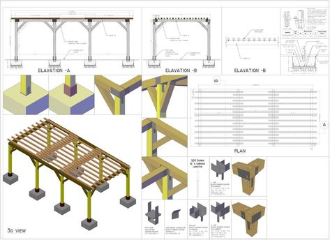 Project: Wooden Pergola Shade
Project location: USA
Service Includes: Shop drawing, with complete technical details and specifications.
Compulsory requirements:
Metal brackets and Ties
Footing details according to the USA town regulations. Examples And Construction Details Of Wooden Pergolas, Pergola Construction Detail, Pergola Details Drawing, Wooden Pergola Designs, Pergola Drawing, Pergola Details, Wooden Pergolas, Draw Metal, Accessibility Design