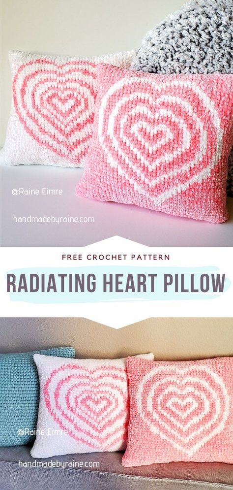 Crochet Heart Pillow Cushions Crochet, Radiating Heart, Crochet Heart Pillow, Fun Pillows, Crochet Project Free, Pillow Covers Pattern, Pillow Patterns, Pillow Crochet, Crochet Pillow Cover