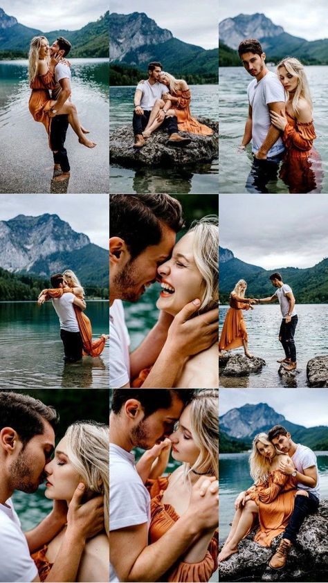 Couple Outfits Engagement Shoots, First Date Pictures Couple, Engagement Photo Places, Couple Hawaii Photoshoot, Engagement Photos For Short And Tall, Couples Date Night Aesthetic Pictures, Sporty Engagement Photos, Engagement Photoshoot Themes, Lake Engagement Photoshoot