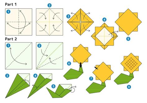 Sunflower Origami, Origami 2d, Flower Vector Illustration, Origami For Kids, Flower Origami, Cute Origami, Origami Ideas, Flower Vector, The Sunflower