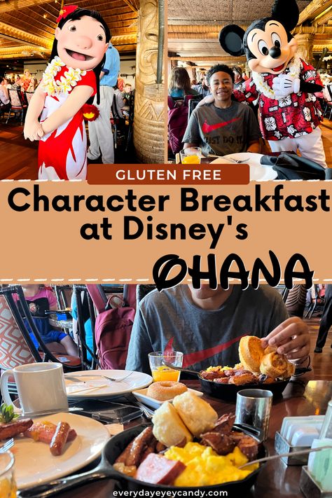 gluten free character breakfast at disney world's ohana Ohana Character Breakfast, Gluten And Dairy Free Breakfast, Dairy Free Breakfast, Breakfast Outfit, Character Dining, Dairy Free Breakfasts, Gluten And Dairy Free, Free Characters, Disney Tips