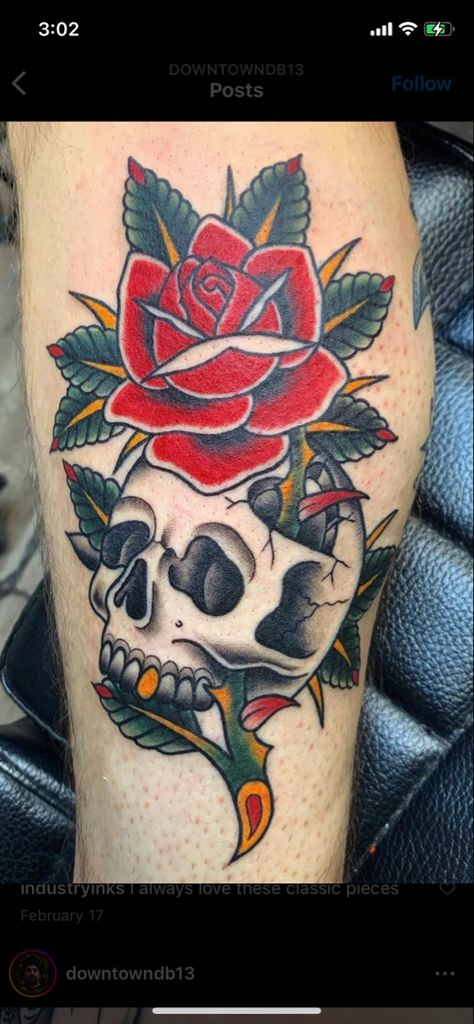 Traditional Rose And Skull Tattoo, American Traditional Skull Tattoo, American Traditional Skull, Ryan Tattoo, American Traditional Rose, Traditional Rose Tattoo, Old School Rose, 2024 Tattoo, Wilted Rose