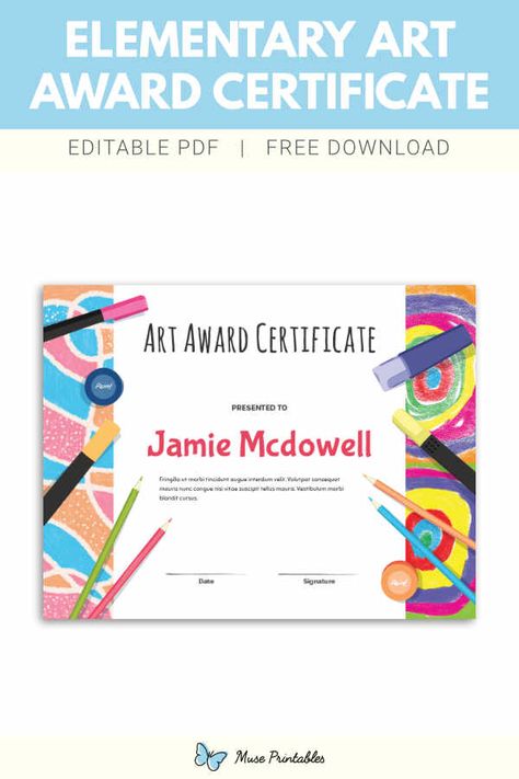 Art Award Certificate, Kindergarten Graduation Certificate, Change Art, Student Certificates, Art Docent, Art Certificate, Plastic Playing Cards, Blank Certificate, Certificate Design Template