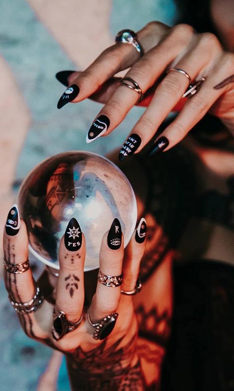 Ouija | PRESS ON NAILS #all #black #cosmetics Planchette Nails, Black Press On Nails, Short Stiletto, Isopropyl Alcohol, Ouija Board, Festival Makeup, Clean Nails, Black Doll, Nail Glue