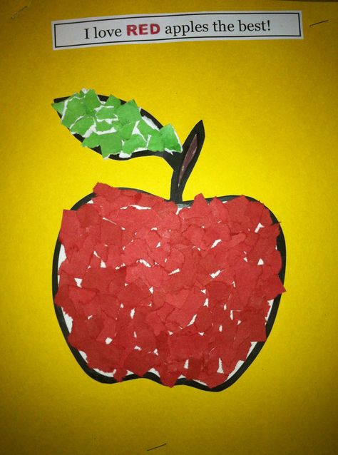 Torn paper apple art.....they love to tear paper! Torn Paper Apple Craft, Apple Tearing Craft, Color Red Activities For Preschool Art Projects, Paper Tearing Art Ideas, Paper Tearing Art For Kids, Paper Tearing Art, Paper Tear Png, Tear Png, Shavuot Crafts