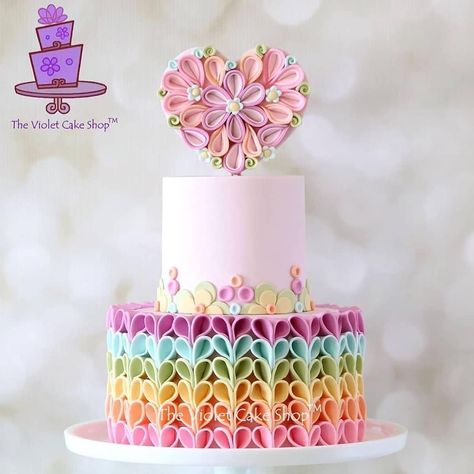 24/7 Cake Affairs Blog 🔘 on Instagram: “Reposted from @happylittlecakers - The sweetest rainbow love cake by @thevioletcakeshop ~~~~~~~~~~~~~~~~~~~~~~ 🛑 All rights & credits…” Quilling Cake, Pink Heart Cake, Violet Cake, Fondant Ruffles, Birthday Cake Decor, Violet Cakes, Cupcakes Decorados, Ruffle Cake, Cake Decorating Ideas