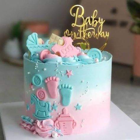 Cake Designs For Gender Reveal, Baby Shower Cake Ideas Unique, Album Cake, Unique Baby Shower Cakes, Baby Reveal Cakes, Baby Shower Cake Designs, Gender Reveal Decorations, Gender Reveal Cake, Baby Shower Princess