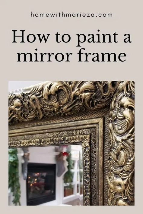 Before and after painting a mirror frame with chalk paint and gilding wax #ideas #DIY #gold #black Paint Picture Frames Diy, Diy Mirror Frame Painting Ideas, Old Mirror Makeover Diy, Paint Mirror Frame, Repurposed Mirror Ideas, Refinish Mirror Frame, Old Mirror Ideas, Painting A Mirror, Paint A Mirror Frame