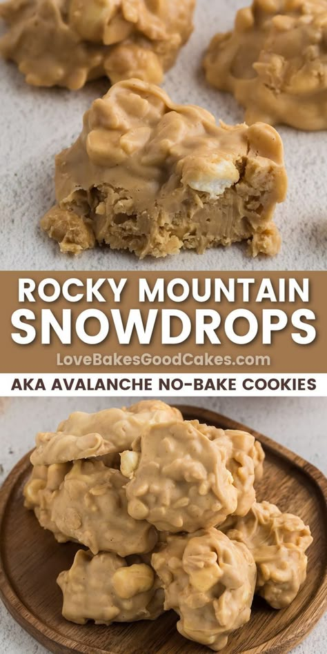 These Rocky Mountain Snowdrops, aka Avalanche Cookies, are an easy no-bake cookie perfect any time you want a quick, peanut buttery treat. Avalanche Cookies, Easy No Bake Cookies, Love Bakes Good Cakes, Good Cakes, Candy Recipes Homemade, Lost 100 Pounds, Christmas Candy Recipes, Quit Drinking, Bake Cookies