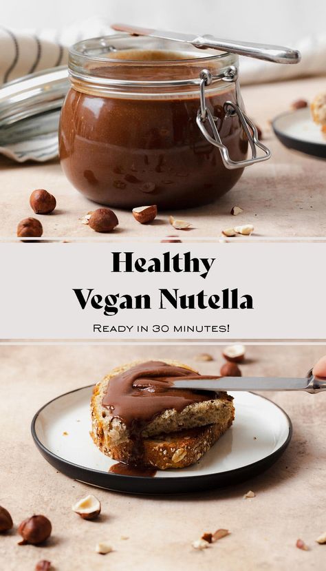 Homemade Healthy Nutella (vegan) Breakfast Desserts, Nutella Recipe, Hazelnut Recipes, Healthy Nutella, Vegan Nutella, Homemade Nutella, Chocolate Hazelnut Spread, How To Roast Hazelnuts, Nutella Recipes