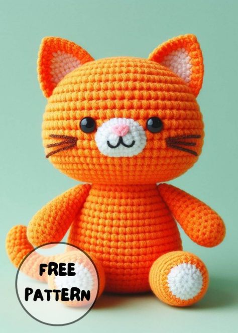 Free Crochet Orange Cat Amigurumi Pattern Crochet Cat Applique, Cat Applique Designs, Cat Amigurumi Pattern, Diy Crochet Animals, Yarn Projects Crochet, Crochet Orange, Cat Applique, Animal Crochet, Crochet Cat Pattern