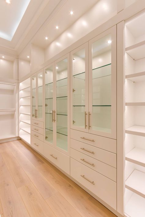 Closet With Tall Ceilings, Designer Closet Ideas, White Closets, Celebrity Closets Walk In, Closet By Design, White Custom Closet, White Closet Ideas, Big Closet Ideas, Closet Cabinet Ideas