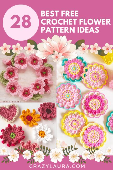 We've put together a list of 28 of the best free crochet flower pattern ideas, from simple flowers to complex ones to try. #DIY #Crochet #Craft Embroidery Floss Crochet Free Pattern, Crochet Flat Flower Pattern Free, Moogly Crochet, Crochet Bouquets, Easy Crochet Flower, Crochet Flower Pattern, Button Ideas, Crochet Flowers Easy, Crochet Flowers Free Pattern