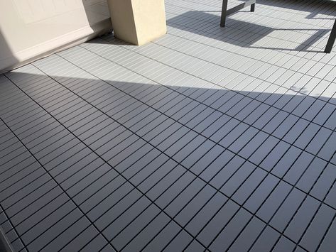 Ikea Deck Tiles, Ikea Runnen, Balcony Flooring, Chicago Apartment, Deck Tiles, Apartment Patio, Apartment Patio Decor, Patio Flooring, Balcony Decor