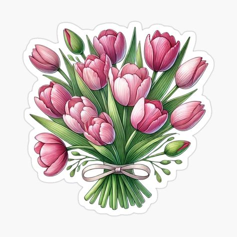 Get my art printed on awesome products. Support me at Redbubble #RBandME: https://www.redbubble.com/i/sticker/Tulip-Bouquet-by-Happy-Place-OM/165514676.EJUG5?asc=u Tulip Sticker, Bouquet Sticker, Spring Stickers, Tulips Pink, Watercolor Tulips, Calendar Planner, Tulip Bouquet, Simple Embroidery, 2025 Vision