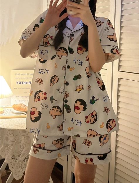 Sleepwear Korean Style, Cute Night Outfits Pajamas, Cute Nightwear Outfits, Korean Night Suit, Korean Night Dress, Nightsuits For Women, Cute Night Outfits, Cute Nightwear, Casual Home Outfits