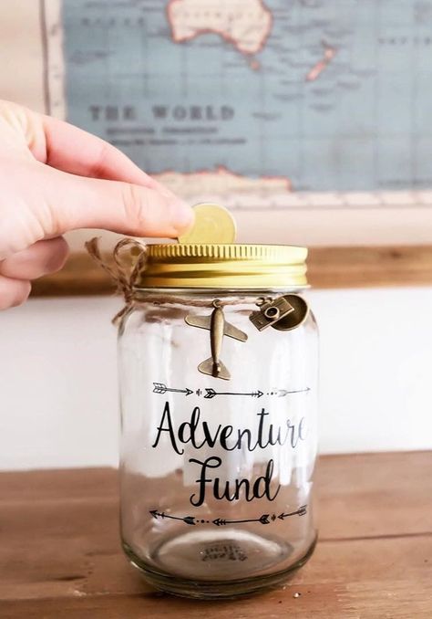 Money Box Diy, Adventure Fund, Piggy Bank Diy, Money Saving Jar, Money Cat, Beautiful Adventure, Quotes Adventure, Savings Jar, Money Jars