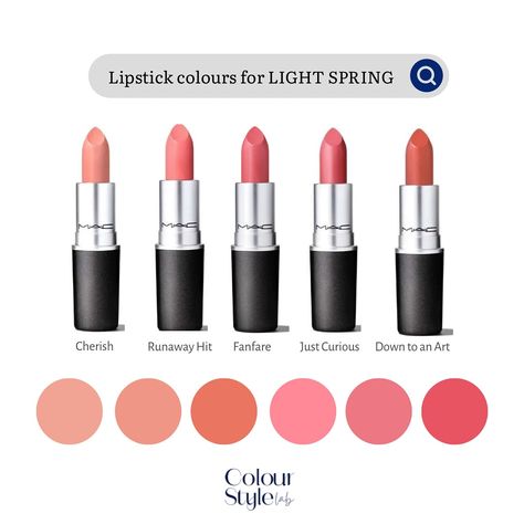 Light Spring lipstick colours range from warm pink over apricot and peach to coral pink. Avoid dark and cool colours. . . . . #lightspring #makeup #coloranalysis #colouranalysis Light Spring Lipstick, Light Spring Makeup, Spring Lipstick Colors, Warm Pink Lipstick, Clear Spring Palette, Season Palette, Lipstick Colours, Light Spring Color Palette, Spring Lipstick