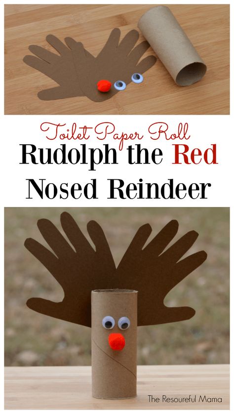 Rudolph the Red Nosed Reindeer Kid Craft using toilet paper roll. Great handprint kid craft for Christmas. Juleverksted For Barn, Maluchy Montessori, Red Nose Reindeer, Reindeer Craft, Rudolph The Red Nosed Reindeer, Toilet Paper Crafts, Toilet Paper Roll Crafts, Kid Craft, Paper Roll Crafts