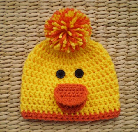 Crochet Duck Hat by Sadie's Cottage Crochet Duck Hat, Crocheted Halloween, Baby Bunny Hat, Duck Hat, Crochet Baby Cap, Crochet Duck, Spring Hat, Easter Hat, Knifty Knitter