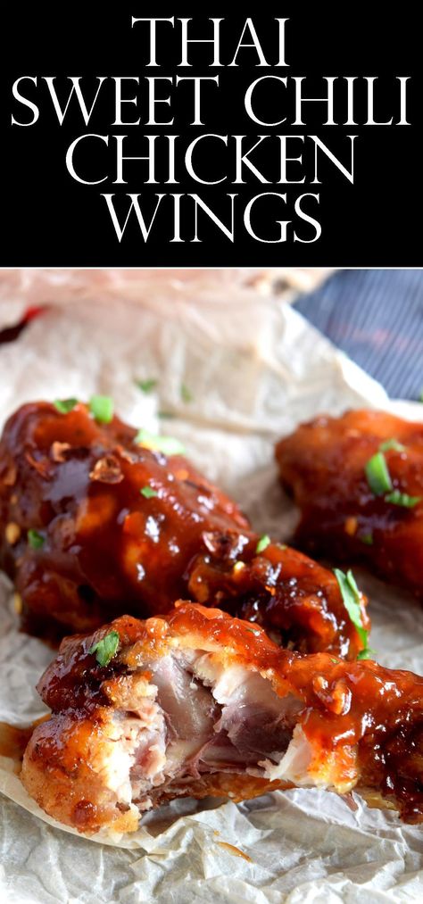 Sweet Chicken Wing Recipes, Spicy Thai Chicken Wings, Chicken Wing Recipes Spicy, Asian Chicken Wing Sauce, How To Make Wing Sauce, Chicken Wing Dings Recipes, Sweet Thai Chili Chicken Wings, Chicken Wing Flavor Ideas, Chicken Wings Sauce Dips