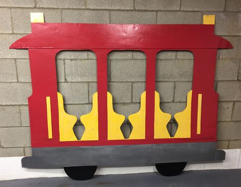 Trolley (Daniel Tiger; Mister Rogers) Daniel Tiger Trunk Or Treat, Daniel Tiger Craft, Daniel Tiger Party Ideas, Mister Rogers Birthday Party, Daniel Tiger Trolley Diy, Mr Rogers Classroom Theme, Daniel Tiger Bedroom, Mr Rogers Trolley, Mr Rogers Neighborhood Classroom