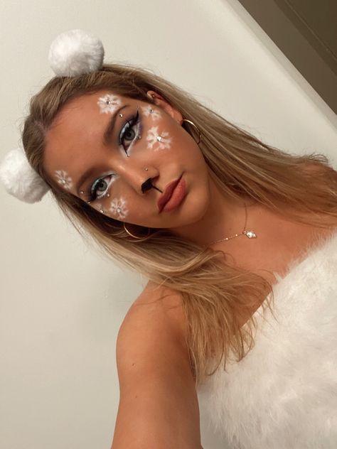 Bear Halloween Costume Makeup, Snowman Costumes For Women, Polar Bear Makeup Halloween, Sheep Halloween Makeup, Polar Bear Costume Womens, Bear Makeup Cute, Polar Bear Halloween Costume, Cute Bear Makeup, Teddy Bear Makeup Halloween