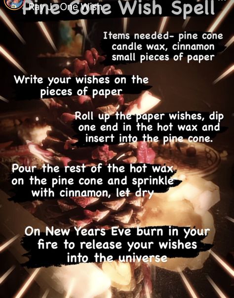 Pine Cones In Witchcraft, Pinecone Spells, Pine Cone Magic, Yule Pinecone Wish, New Years Witch Ritual, New Years Rituals Witch, New Year Witchcraft, New Year Rituals Witch, New Years Spells