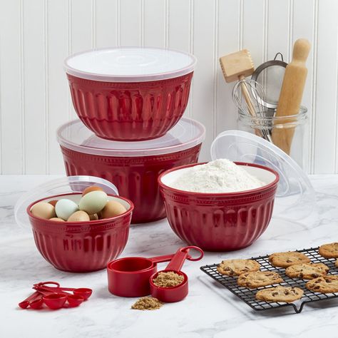 Red Kitchen Accents, Mixing Bowls With Lids, White Kitchen Utensils, Denmark Food, Red Kitchen Accessories, Red And White Kitchen, Bowls With Lids, Red Kitchen Decor, Mixing Bowl Set