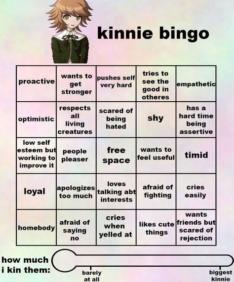 pls credit if you use xoxo Chihiro Kinnie Bingo, Chihiro Fujisaki Kinnie Bingo, Danganronpa Bingo Kin, Ibuki Kinnie Bingo, Danganronpa Kinnie Bingo, Kinnie Callouts, Kinnie Check, Character Bingo, Kin Bingo