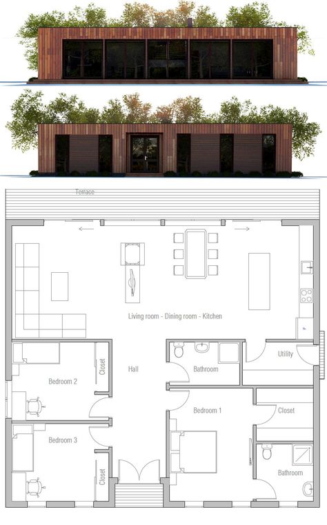 Modern Architecture, Home Plans, Floor Plans #newhome #houseplans #architecture #architecturaldesigns 3 Bedroom House Blueprints, 120m2 House Plan, Modern House Floorplan, Small Modern House Plans, A Small House, Building A Container Home, House Construction Plan, House Layout Plans, Container House Plans