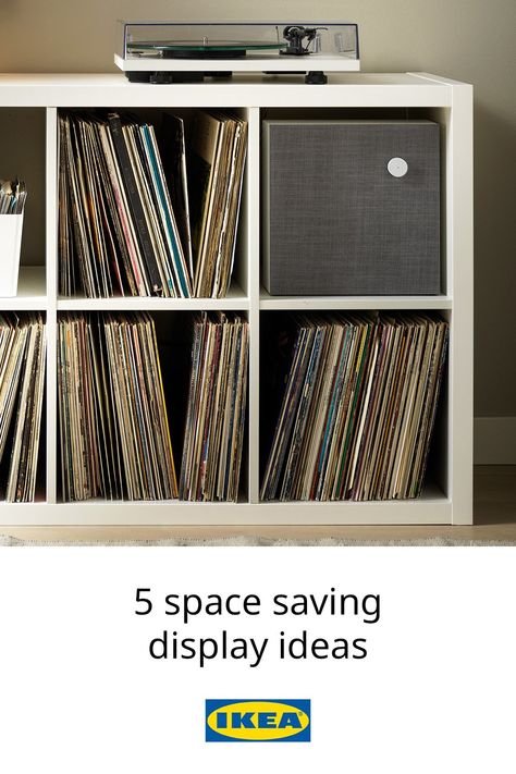 Get the perfect vinyl display with these record stand ideas. Vinyl Record Storage Diy Ikea Hacks, Ikea Vinyl Storage, Vinyl Record Storage Diy, Vinyl Setup, Vinyl Record Room, Open Shelving Units, Record Room, Vinyl Display, Record Stand