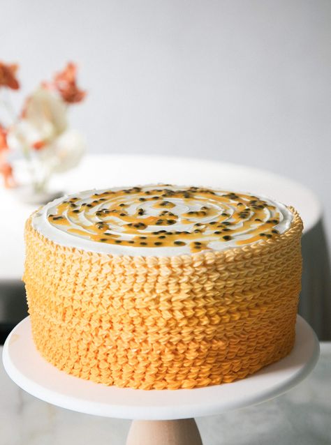 Passionfruit Vanilla Layer Cake – A Cozy Kitchen Vanilla Layer Cake Recipe, Passion Fruit Cake, Vanilla Bean Cakes, Mini Torte, Vanilla Sponge Cake, Layer Cake Recipes, Cake Board, Pumpkin Cake, Passion Fruit