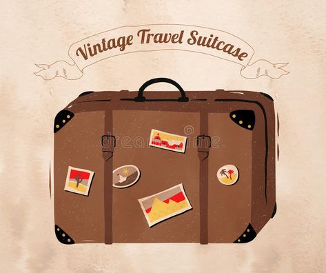 Vintage travel suitcase vector illustration Suitcase Art, Texture Illustration, Travel Suitcase, Grunge Background, Inspirational Tshirts, Vintage Suitcase, Travel Stickers, Suitcase Traveling, Background Texture