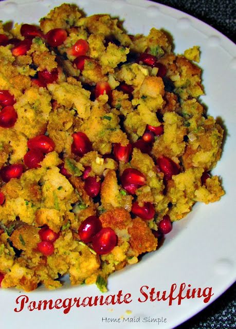 Easy Pomegranate Stuffing Recipe | Home Maid Simple Cornbread Dressing Recipe, Pomegranate Chicken, Dressing Recipes Cornbread, Cornbread Stuffing, Thanksgiving Stuffing, Cornbread Dressing, Stuffing Mix, Stuffing Recipes, Thanksgiving Sides