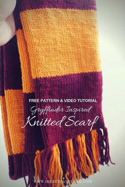 Free Pattern for Harry Potter Knitted Scarf Harry Potter Scarf Pattern, Harry Potter Knit, Gryffindor Scarf, Gryffindor House, Harry Potter Scarf, Knitting Patterns Free Scarf, Owl Hat, Diy Scarf, Basic Knowledge