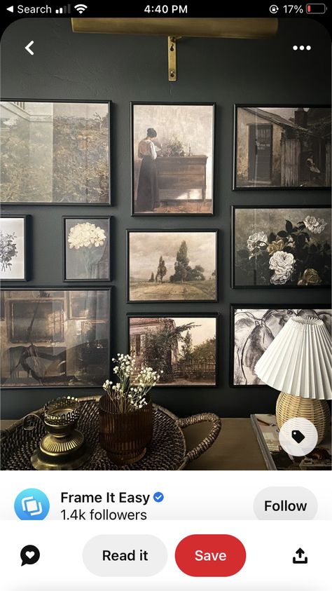 Pictures On Dark Wall, Landscape Picture Frames On The Wall, Farmhouse Living Room Gallery Wall, Moody Photo Wall, Framed Picture Wall Ideas Bedroom, Sepia Photography Gallery Wall, Wall With Shelves Bedroom, Gallery Wall Around Window, Gallery Wall With Gold Frames