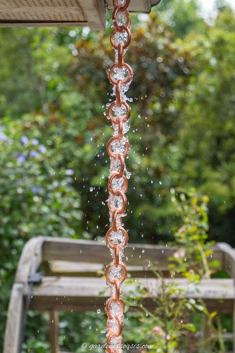 Water Chain, Copper Rain Chain Ideas, Rock Rain Chain, Copper Rain Chain, Stone Rain Chain, Japanese Rain Chain, Rain Chain Diy, Copper Rain Chains, Water Fountain Design