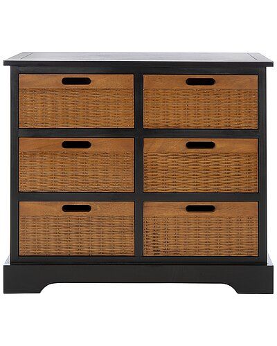 Safavieh Landers 6-Drawer Storage Unit Dresser With Baskets, Warm Farmhouse, Basket Drawers, Drawer Storage Unit, Changing Table Dresser, Black Honey, Closet Accessories, Farmhouse Charm, Drawer Storage