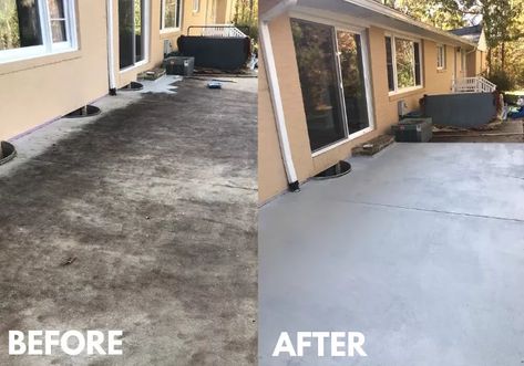 Easy Before and After Concrete Patio Makeover DIY | Hometalk Vogue Decor, Diy Concrete Patio, Concrete Cleaner, Craftsman Style Doors, Old Concrete, Concrete Patio Makeover, Concrete Sealer, Diy Concrete, Concrete Pavers