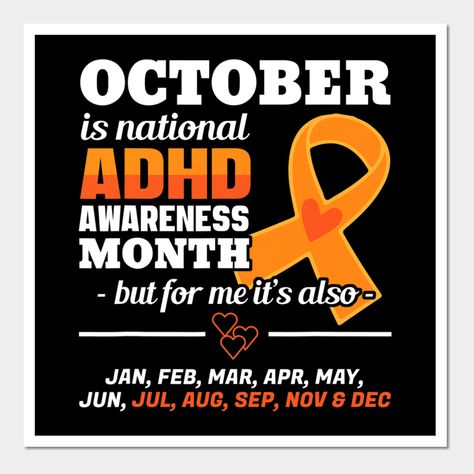 October Is Adhd Awareness Month National Orange Ribbon -- Choose from our vast selection of art prints and posters to match with your desired size to make the perfect print or poster. Pick your favorite: Movies, TV Shows, Art, and so much more! Available in mini, small, medium, large, and extra-large depending on the design. For men, women, and children. Perfect for decoration. October Awareness Month, School Nurse Office Decorations, School Nurse Office, Ribbon Wall, Monthly Activities, Ribbon Awareness, Nurse Office, Office Decorations, School Nurse