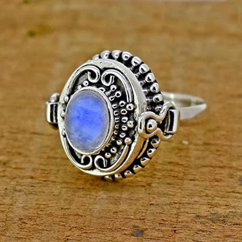 Natural Rainbow Moonstone Ring, Poison Box Ring, Oval ~ Gemstone Ring, Moonstone Jewelry, June Birthstone Ring, Openable Poison Ring, Poison Ring, Locket Ring, Blue Flash Ring, Artisan design Ring Pillbox Ring, Ring Locket, Box Rings, Flash Ring, Poison Ring, Locket Ring, June Birthstone Ring, Ring Moonstone, Fancy Rings