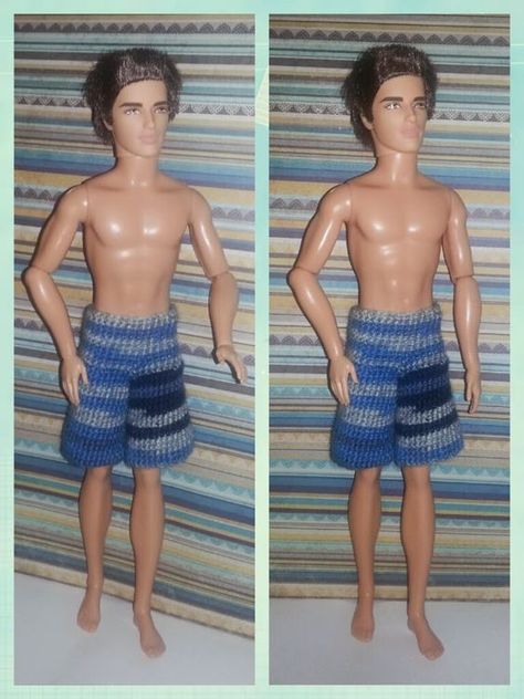 Ken short free crochet pattern Diy Ken Doll Clothes, Crochet Shorts Pattern, Ken Barbie Doll, Barbie Knitting Patterns, Shorts Crochet, Barbie Doll Clothing Patterns, Doll Clothes Patterns Free, Crochet Barbie Clothes, Crochet Dolls Free Patterns