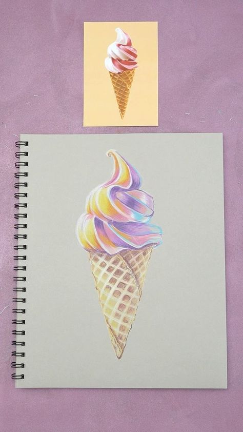 Colorful Ice Cream, Colored Pencil Techniques, Colored Pencil Drawing, Basic Colors, Color Pencil Art, Ice Cream Cone, Pencil Art, Cream Color, Pencil Drawings