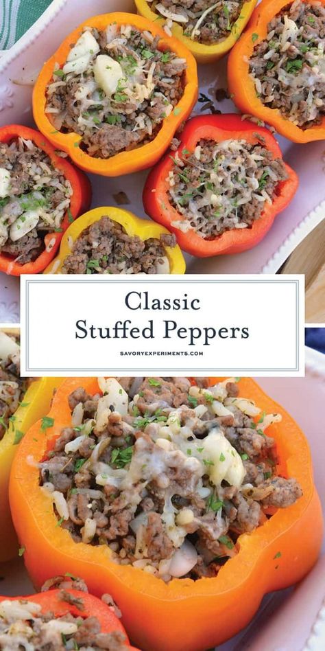 Stuffed Bell Peppers Ground Beef, Grilled Stuffed Peppers, Classic Stuffed Peppers Recipe, Classic Stuffed Peppers, Best Stuffed Pepper Recipe, Bell Peppers Stuffed, Stuffed Peppers Beef, Stuffed Peppers With Rice, Easy Stuffed Peppers