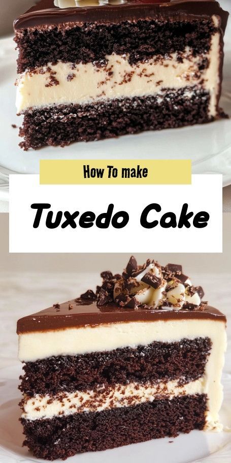 Tuxedo Cake Delight Recipe: Exquisite Chocolate Layer Cake Discover the perfect Tuxedo Cake recipe, featuring layers of rich chocolate cake, creamy white chocolate ganache, and decadent dark chocolate ganache. Ideal for celebrations and special occasions, this showstopping dessert promises a delightful blend of textures and flavors that will impress every guest. ..... Triple Chocolate Ganache Cake, Tuxedo Cheesecake Recipe, White Chocolate Ganache Cake, Tuxedo Cake Recipe, Chocolate Torte Cake, Triple Layer Chocolate Cake, Swiss Cake, Triple Chocolate Mousse Cake, Tuxedo Cake