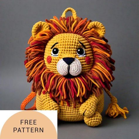 Whimsical Unique Crochet Lion Backpack pattern    The adorable crochet lion backpack is a delightful piece, perfect for any crochet enthusiast. Its warm orange body and detailed brown mane embody a sense of cuteness and playfulness. The large, expressive eyes, along with the intricately crafted nose and mouth, enhance the lion’s endearing charm. Expertly crocheted using worsted weight yarn, this backpack combines both style and durability. Its playful design not only brings a touch of whimsy but Tiger Crochet, Lion Crochet, Crochet Lion, Animal Backpacks, Whimsical Accessories, Expressive Eyes, Backpack Pattern, Adorable Crochet, Crochet Hook Sizes