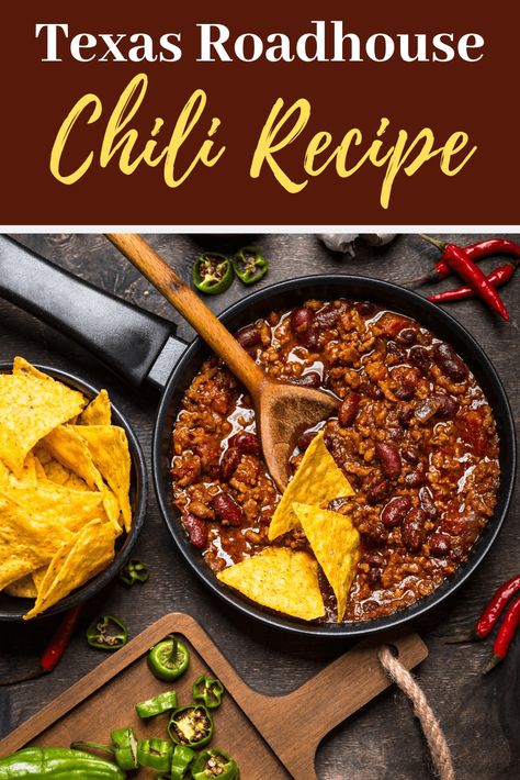 Bring the taste of Texas Roadhouse Chili into your very own kitchen with this copycat recipe. Fix yourself a warm bowl of comfort and curl up for the evening. Chili Cookoff Ideas Recipes, Souplantation Chili Recipe, School Cafeteria Chili Recipe, Texas Road House Chili Recipe, Chili Recipe Texas, Steakhouse Chili, Texas Chilli, Roadhouse Chili Recipe, Texas Roadhouse Chili Recipe